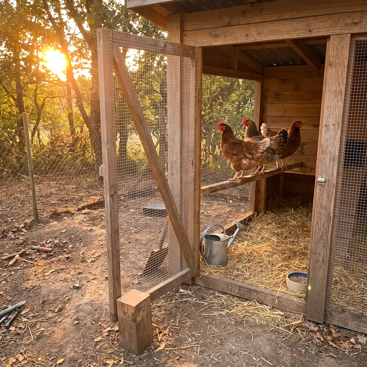 Backyard chicken keeper caring for hens at home