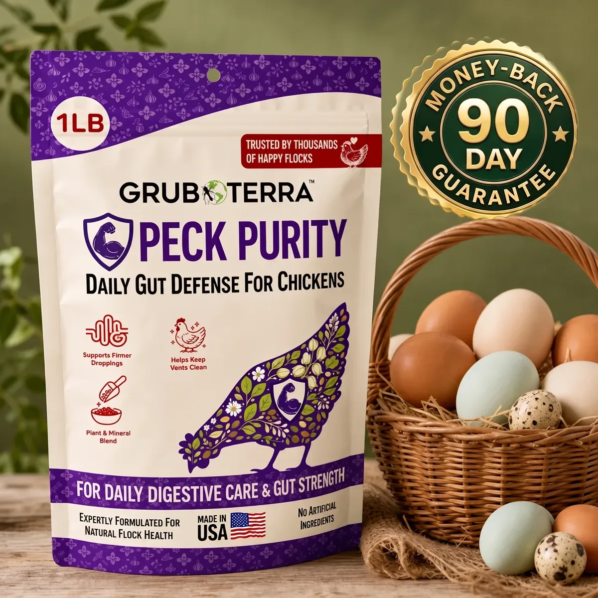 Peck Purity bag with 90-day money-back guarantee