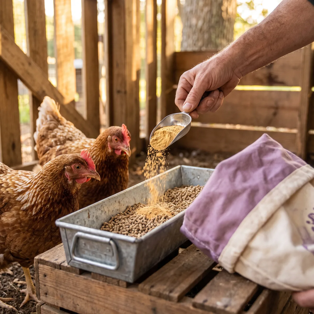 One scoop of Peck Purity being added to the morning feed